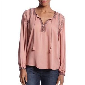 Lucky embroidered long sleeve peasant blouse top M